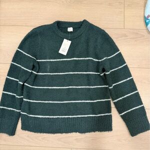a new day Green Crewneck Sweater with White Stripes